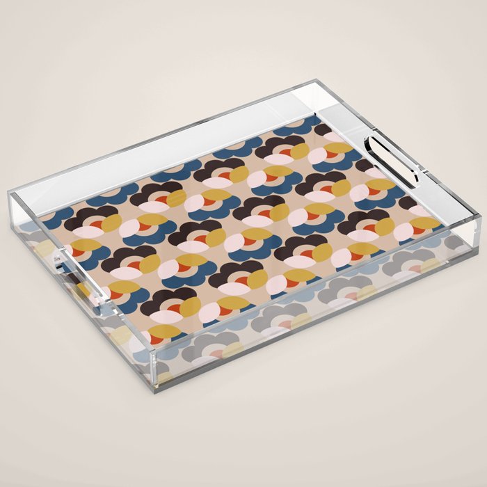 Mod Retro Floral Geometry in Navy Brown and Gold Acrylic Tray Gallery Image 1