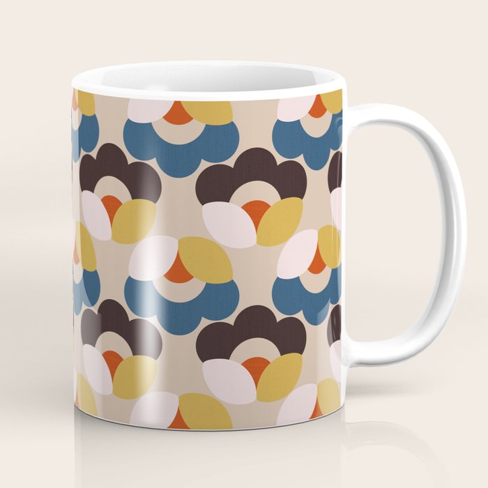 Mod Retro Floral Geometry in Navy Brown and Gold Coffee Mug Gallery Image 1