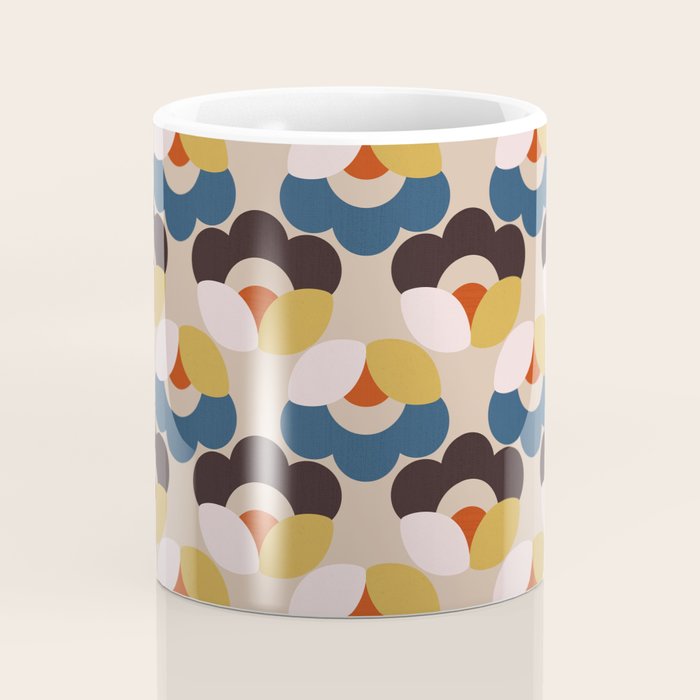 Mod Retro Floral Geometry in Navy Brown and Gold Coffee Mug Gallery Image 4