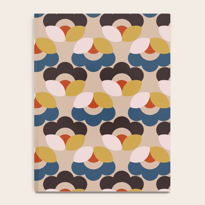 Mod Retro Floral Geometry in Navy Brown and Gold Notebook Gallery Image 4