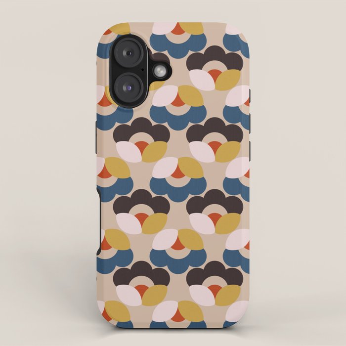 Mod Retro Floral Geometry in Navy Brown and Gold iPhone Case Gallery Image 1