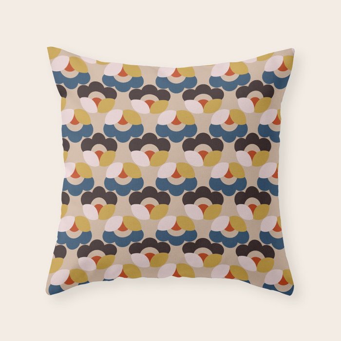 Mod Retro Floral Geometry in Navy Brown and Gold Throw Pillow Gallery Image 6