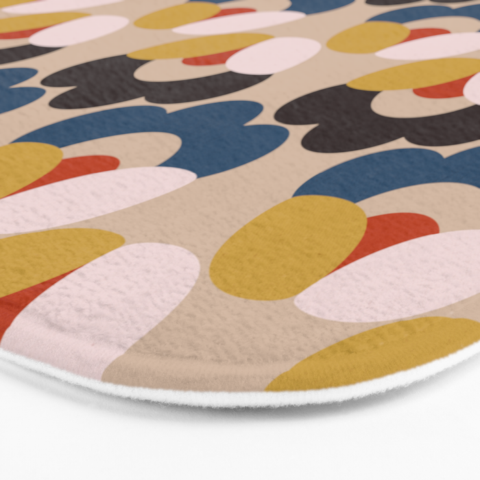 Mod Retro Floral Geometry in Navy Brown and Gold Bath Mat Gallery Image 3