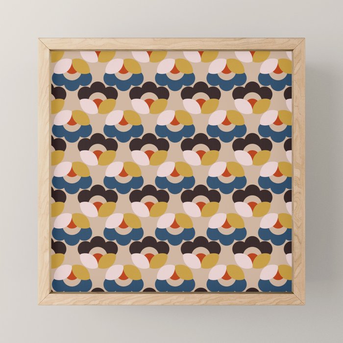 Mod Retro Floral Geometry in Navy Brown and Gold Mini Art Print Gallery Image 1