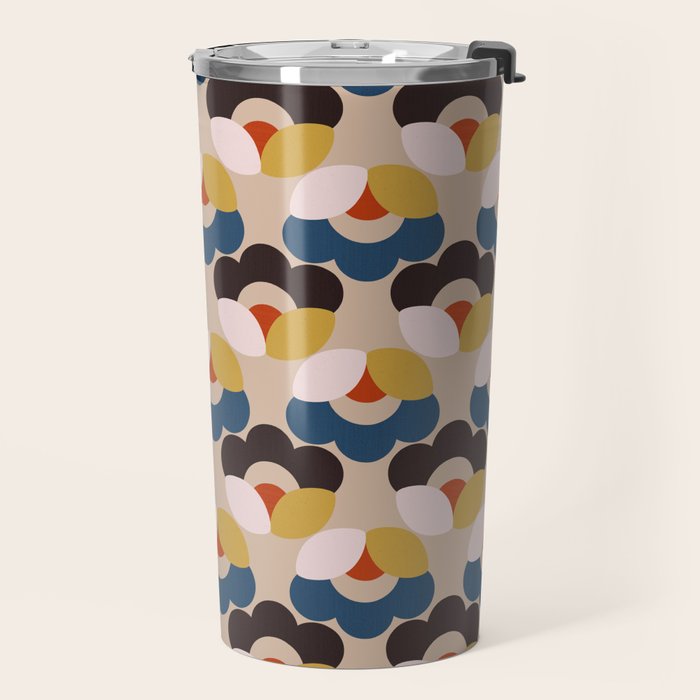 Mod Retro Floral Geometry in Navy Brown and Gold Travel Mug Gallery Image 2