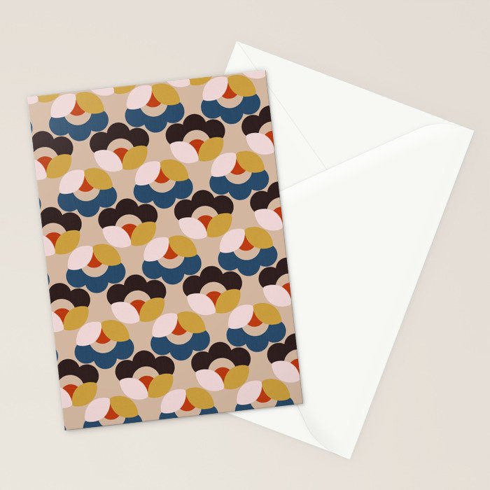 Mod Retro Floral Geometry in Navy Brown and Gold Stationery Card Gallery Image 2