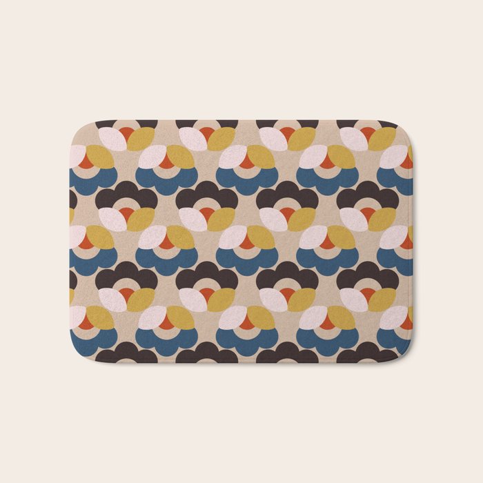 Mod Retro Floral Geometry in Navy Brown and Gold Bath Mat Gallery Image 1