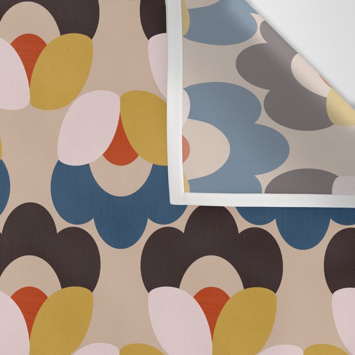 Mod Retro Floral Geometry in Navy Brown and Gold Wall Tapestry Gallery Image 3
