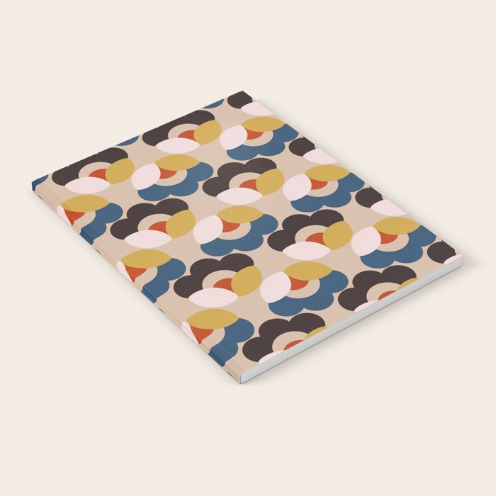 Mod Retro Floral Geometry in Navy Brown and Gold Notebook Gallery Image 2