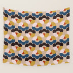 Mod Retro Floral Geometry in Navy Brown and Gold Wall Tapestry Gallery Image 4