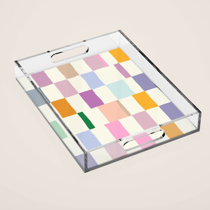 Summer check handdrawn Acrylic Tray Gallery Image 1