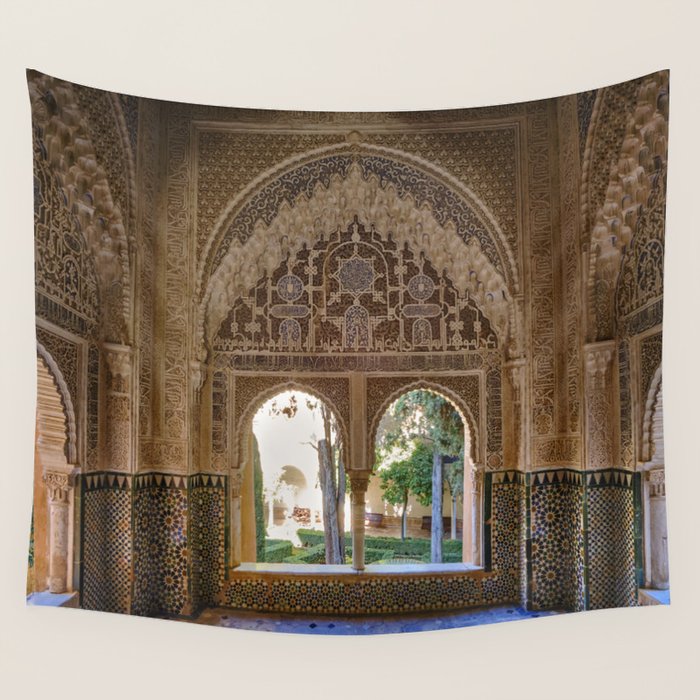 Lindaraja oriel. The Alhambra palace. Granada. Spain. Medium format, Film Wall Tapestry Gallery Image 1