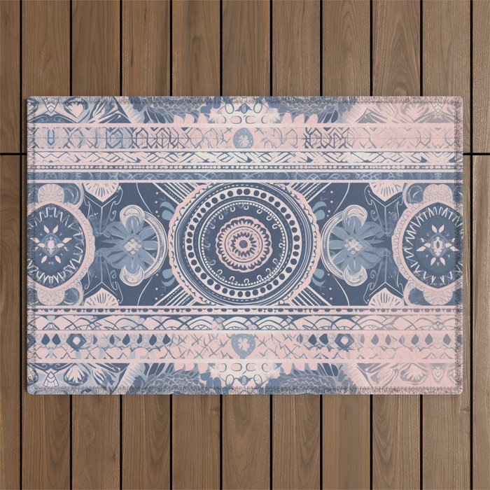 Ancient Pattern (pink & navy) Outdoor Rug Gallery Image 1