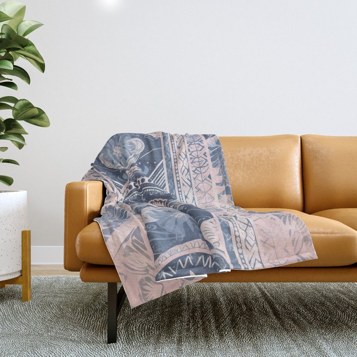 Ancient Pattern (pink & navy) Throw Blanket Gallery Image 1