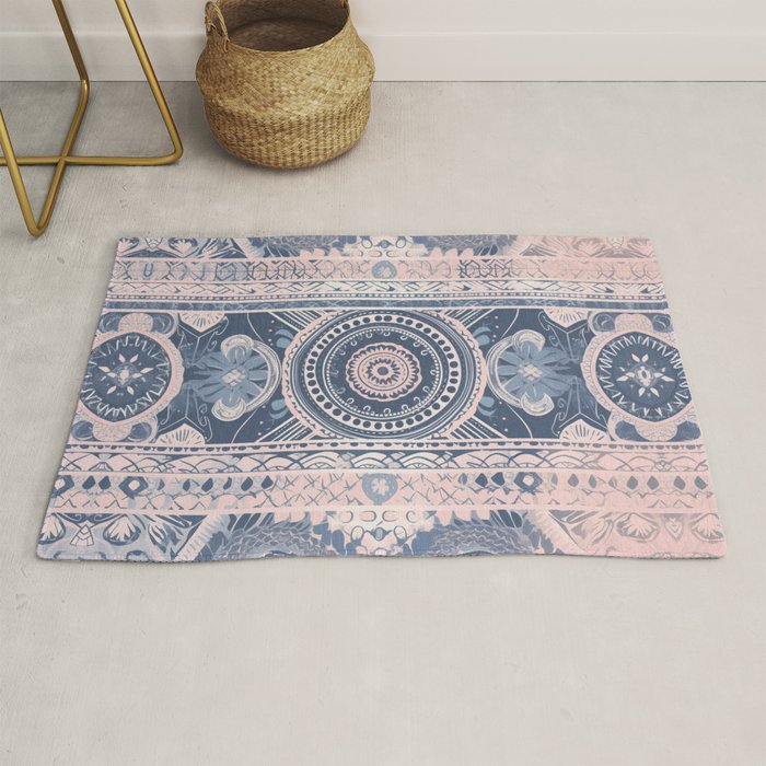 Ancient Pattern (pink & navy) Rug Gallery Image 1