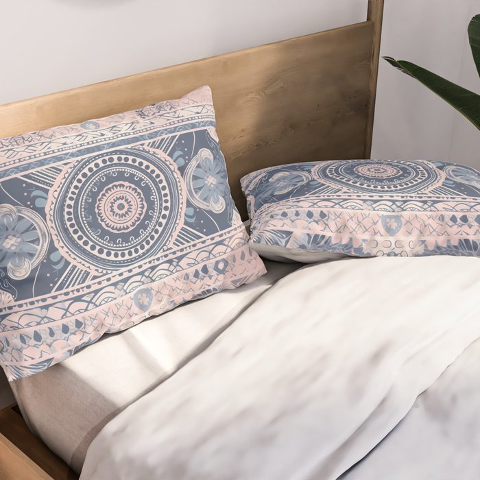 Ancient Pattern (pink & navy) Pillow Sham Gallery Image 2