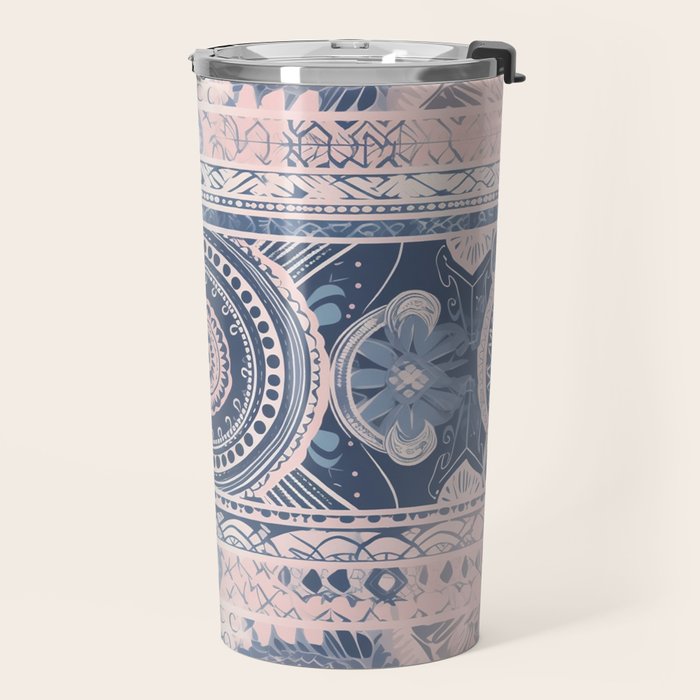 Ancient Pattern (pink & navy) Travel Mug Gallery Image 2