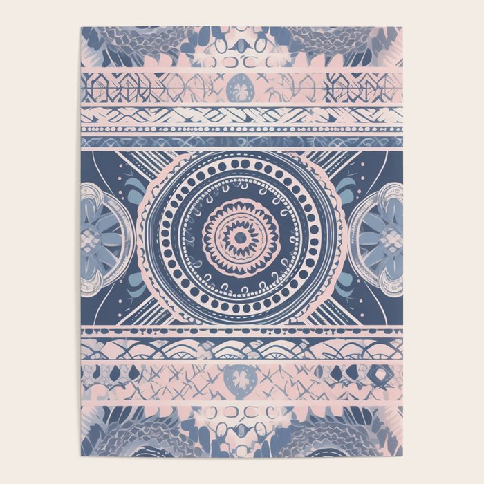 Ancient Pattern (pink & navy) Poster Gallery Image 4