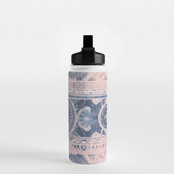 Ancient Pattern (pink & navy) Water Bottle Gallery Image 2