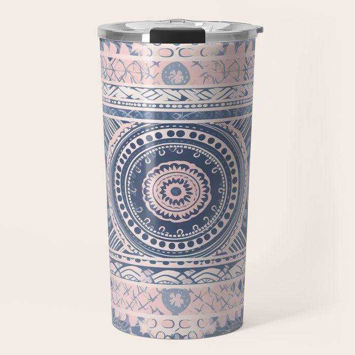 Ancient Pattern (pink & navy) Travel Mug Gallery Image 1