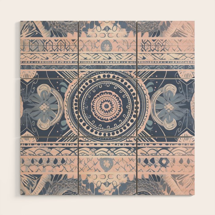 Ancient Pattern (pink & navy) Wood Wall Art Gallery Image 1