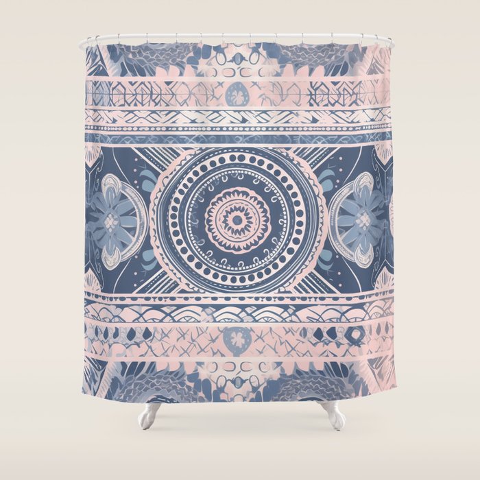 Ancient Pattern (pink & navy) Shower Curtain Gallery Image 1