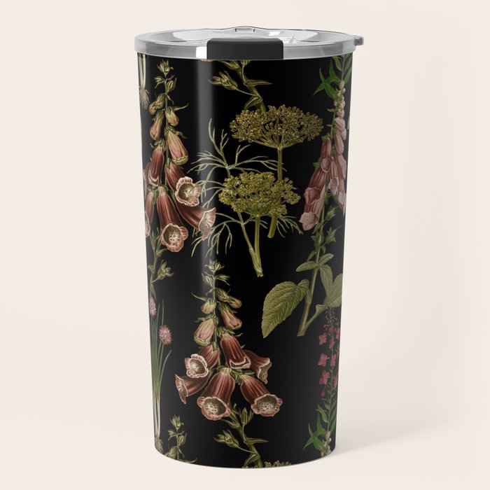 Vintage Botanical Springflowers And Herbs Midnight Garden Travel Mug Gallery Image 1