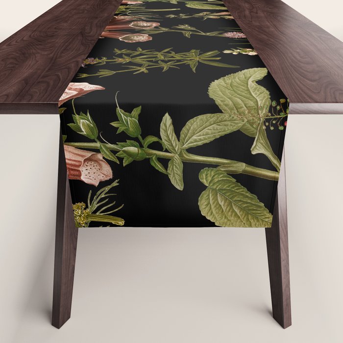 Vintage Botanical Springflowers And Herbs Midnight Garden Table Runner Gallery Image 1