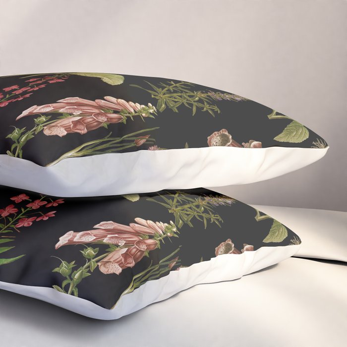 Vintage Botanical Springflowers And Herbs Midnight Garden Pillow Sham Gallery Image 3