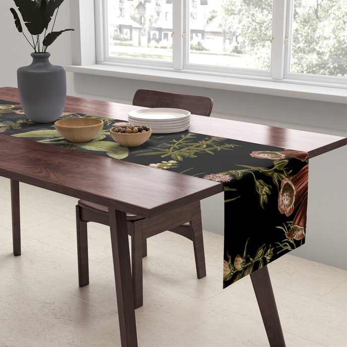 Vintage Botanical Springflowers And Herbs Midnight Garden Table Runner Gallery Image 2