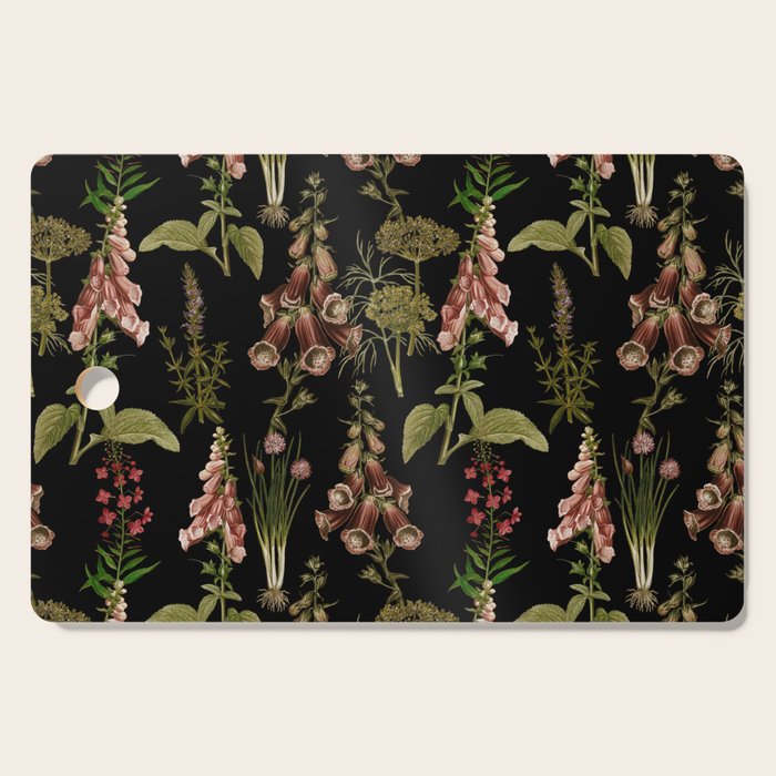 Vintage Botanical Springflowers And Herbs Midnight Garden Cutting Board Gallery Image 1