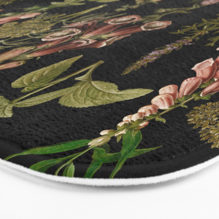 Vintage Botanical Springflowers And Herbs Midnight Garden Bath Mat Gallery Image 3