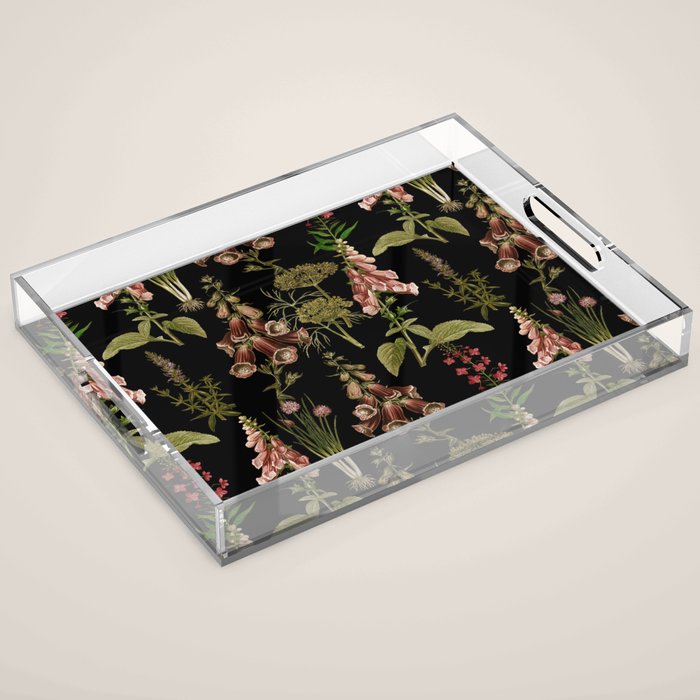 Vintage Botanical Springflowers And Herbs Midnight Garden Acrylic Tray Gallery Image 1