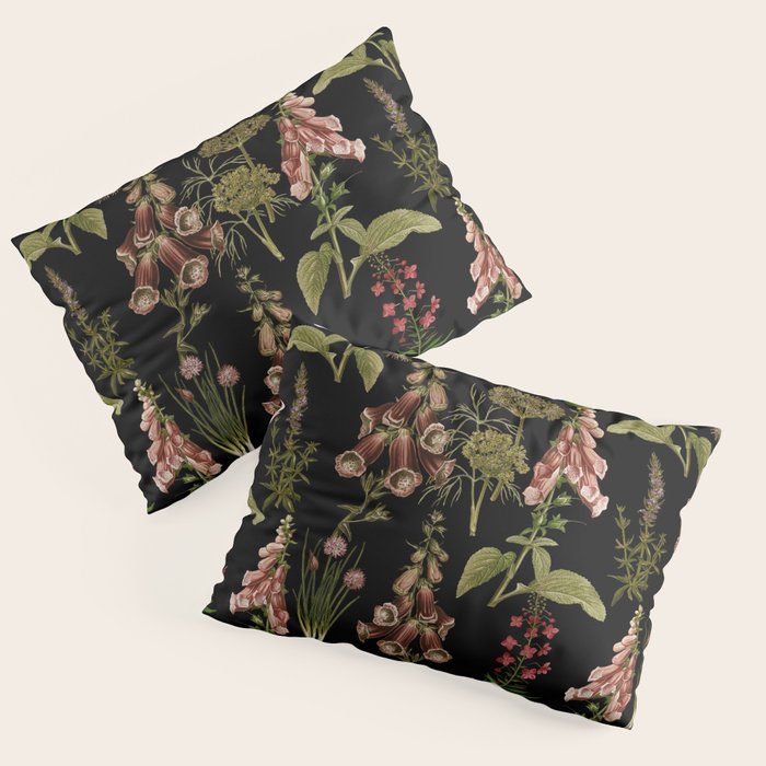 Vintage Botanical Springflowers And Herbs Midnight Garden Pillow Sham Gallery Image 3