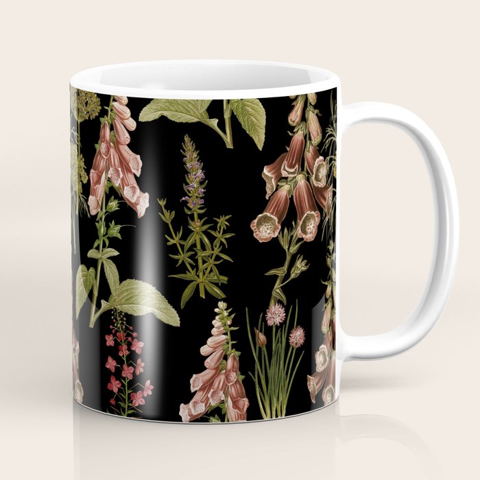 Vintage Botanical Springflowers And Herbs Midnight Garden Coffee Mug Gallery Image 1