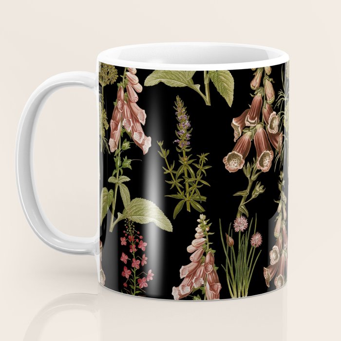 Vintage Botanical Springflowers And Herbs Midnight Garden Coffee Mug Gallery Image 3
