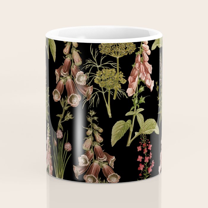 Vintage Botanical Springflowers And Herbs Midnight Garden Coffee Mug Gallery Image 4