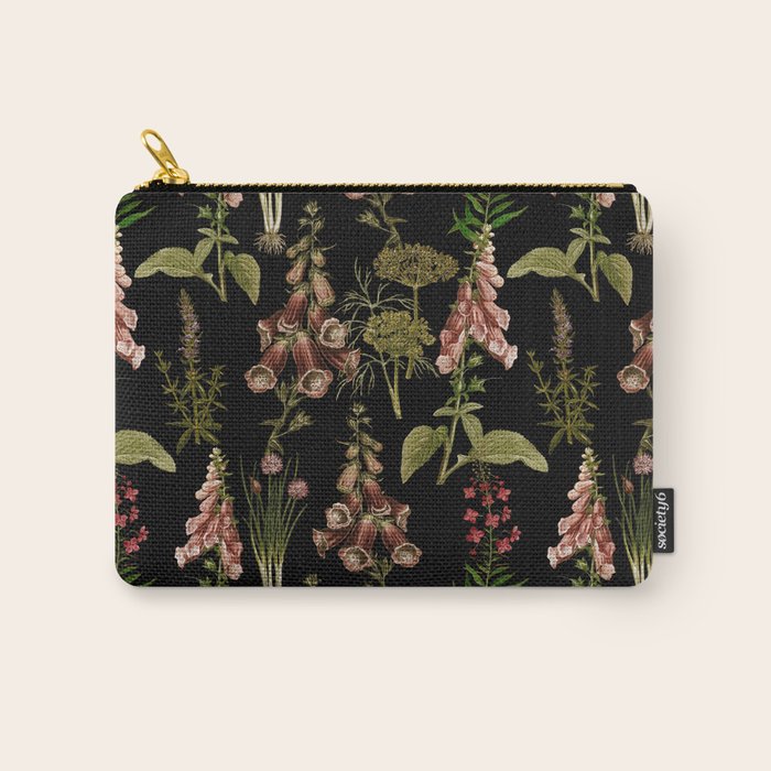 Vintage Botanical Springflowers And Herbs Midnight Garden Carry All Pouch Gallery Image 1