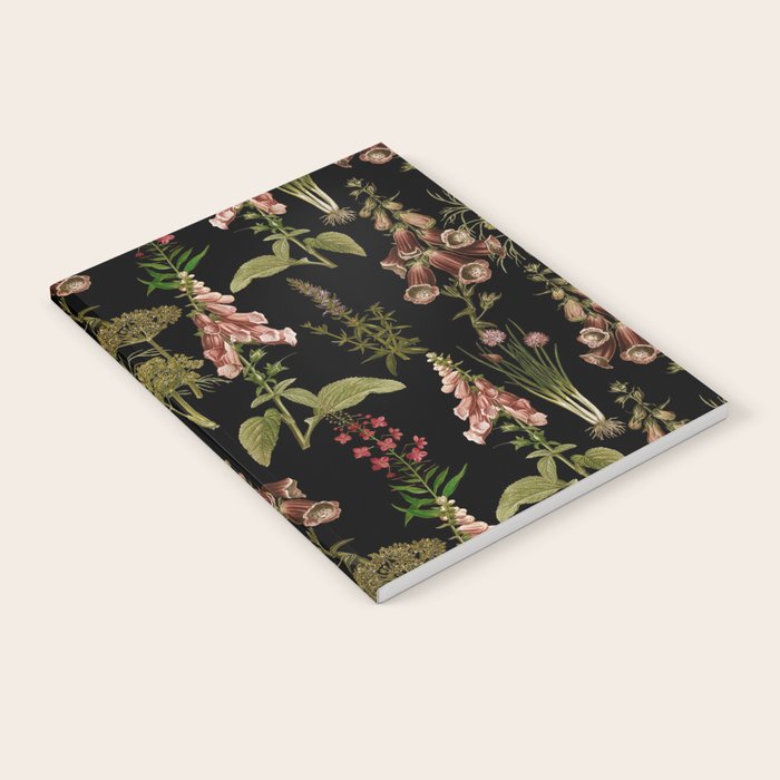 Vintage Botanical Springflowers And Herbs Midnight Garden Notebook Gallery Image 2