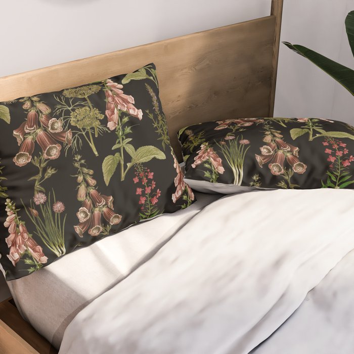 Vintage Botanical Springflowers And Herbs Midnight Garden Pillow Sham Gallery Image 2