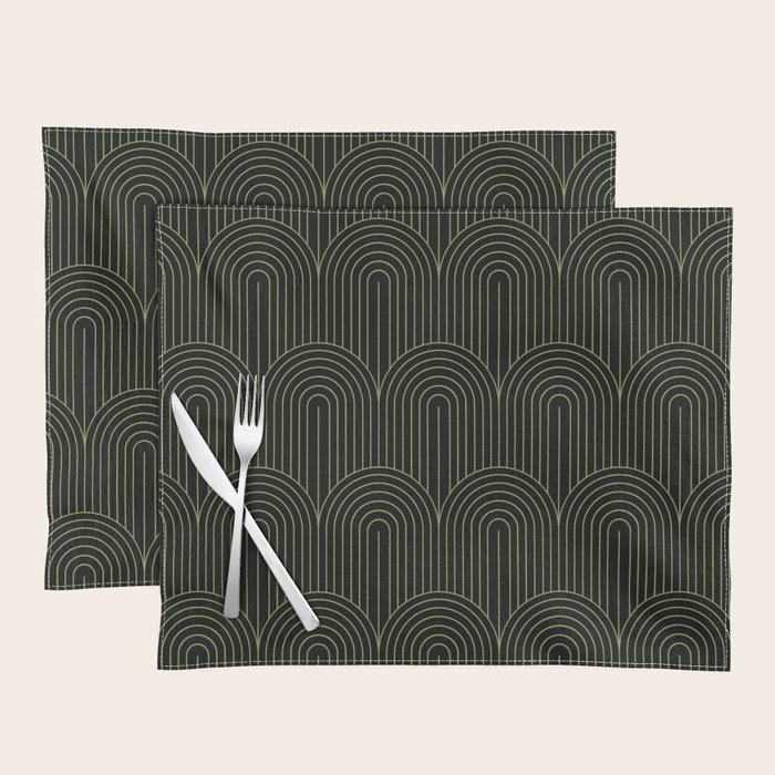 Art Deco Arch Pattern I Black & Neutral Green Placemat Gallery Image 1