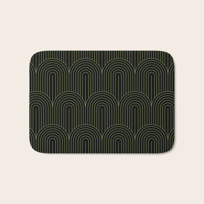 Art Deco Arch Pattern I Black & Neutral Green Bath Mat Gallery Image 1