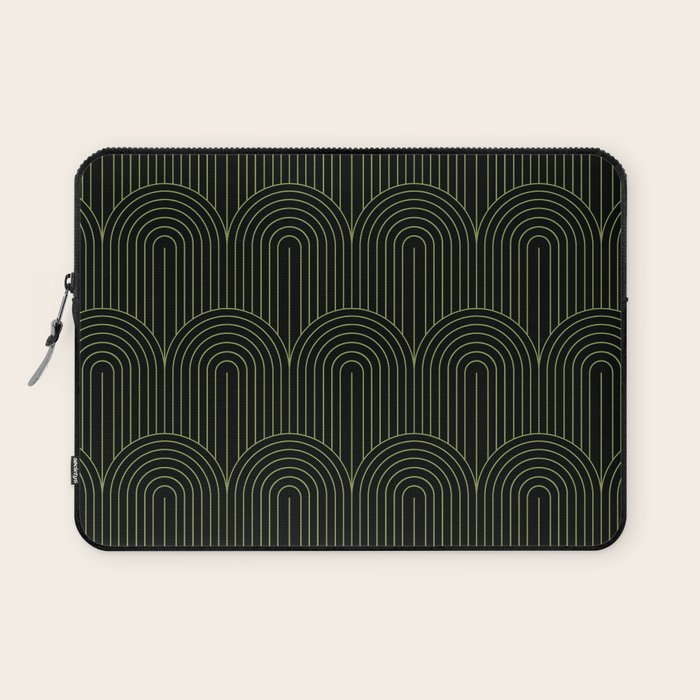 Art Deco Arch Pattern I Black & Neutral Green Laptop Sleeve Gallery Image 1