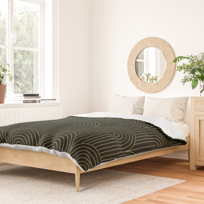 Art Deco Arch Pattern I Black & Neutral Green Duvet Cover Gallery Image 2