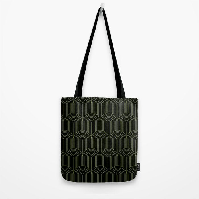 Art Deco Arch Pattern I Black & Neutral Green Tote Bag Gallery Image 2