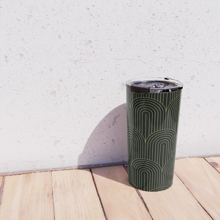 Art Deco Arch Pattern I Black & Neutral Green Travel Mug Gallery Image 4