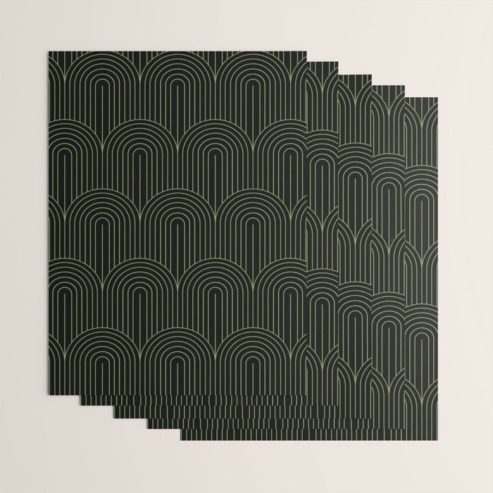 Art Deco Arch Pattern I Black & Neutral Green Wrapping Paper Gallery Image 3