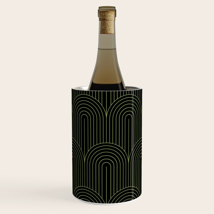 Art Deco Arch Pattern I Black & Neutral Green Wine Chiller Gallery Image 1