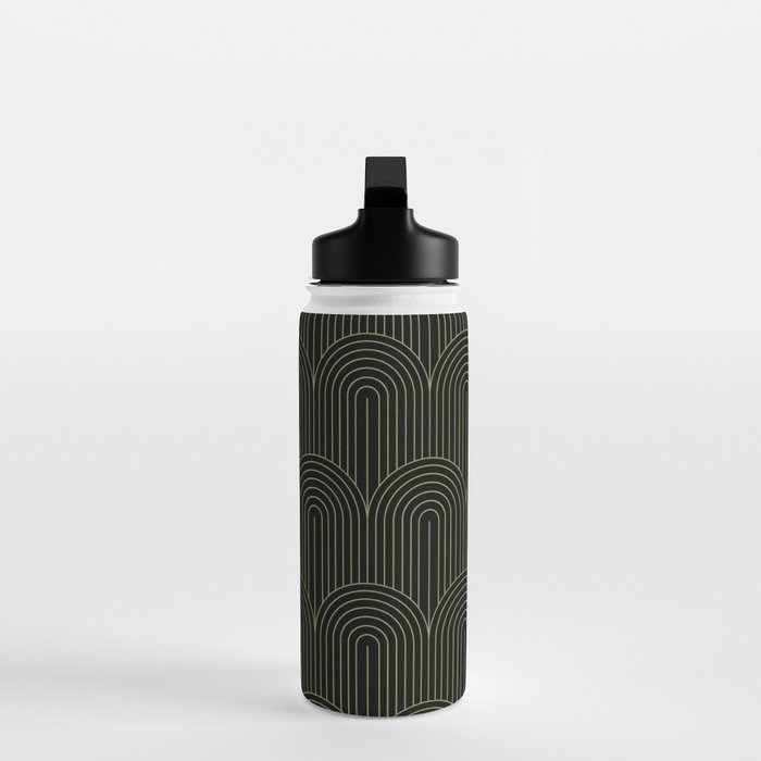 Art Deco Arch Pattern I Black & Neutral Green Water Bottle Gallery Image 3