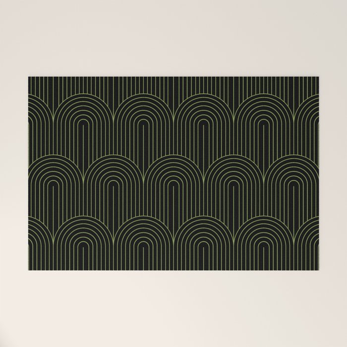 Art Deco Arch Pattern I Black & Neutral Green Welcome Mat Gallery Image 1